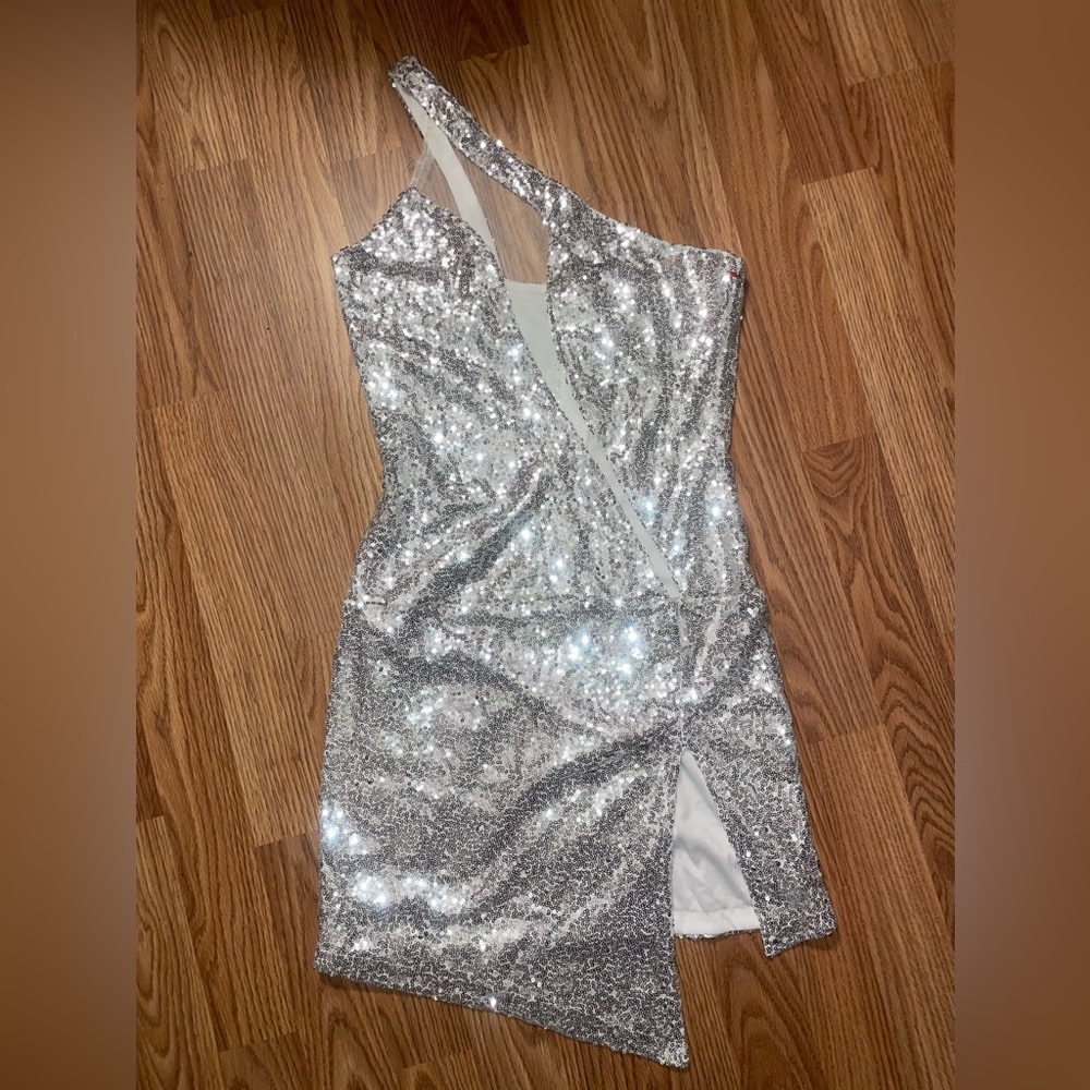 CBR Silver Sequin One-Shoulder Mini Dress